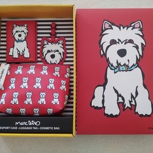 NIB Marc Tetro Red Cosmetic Bag Set Wallet Luggage Tag